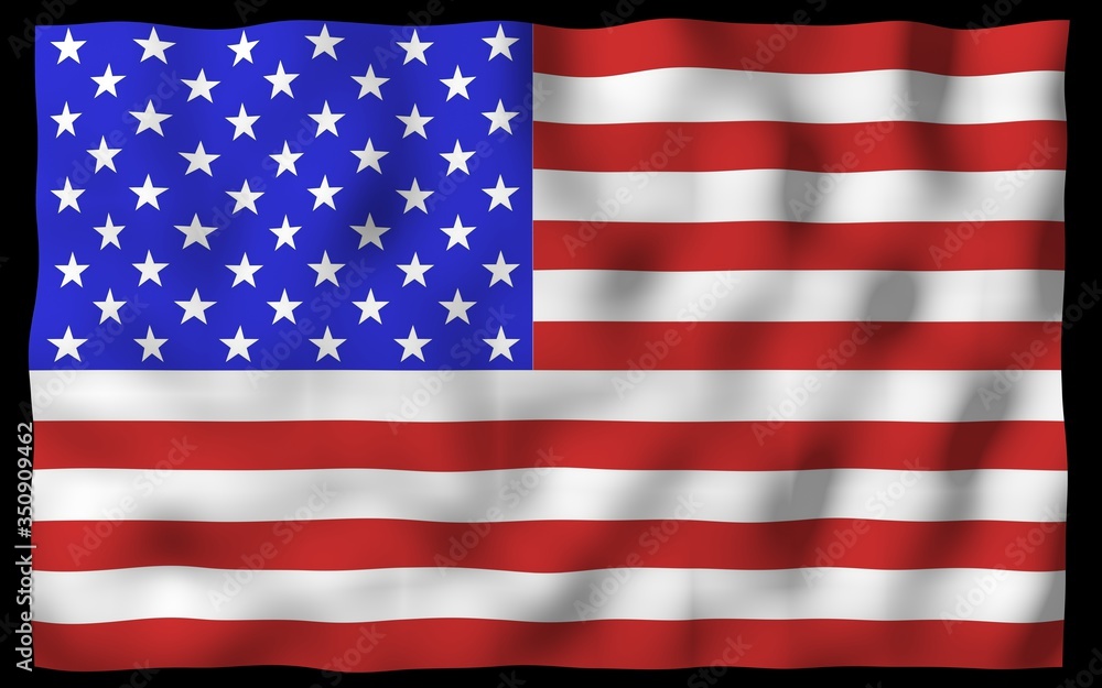 Fototapeta premium Waving flag of the United States of America on a dark background. Stars and Stripes. State symbol of the USA. 3D illustration