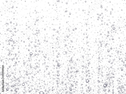 Underwater fizzing bubbles, soda or champagne carbonated drink, sparkling water isolated on white background. Effervescent drink. Aquarium, sea, ocean bubbles vector illustration.