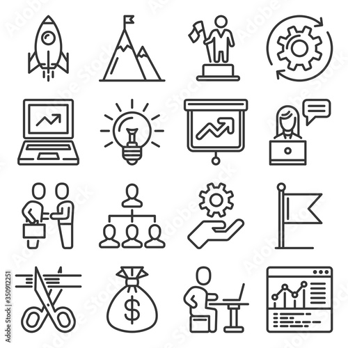 Startup and Business Solution Icons Set. Line Style Vector