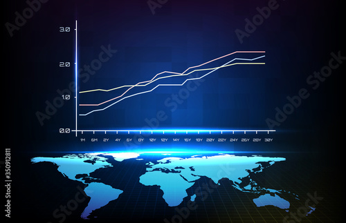 Abstract background of blue average every 6 month graph and world map