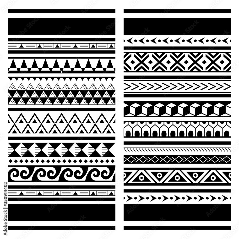Polynesian Maori tattoo seamless vector pattern, Hawaiian tribal design - two geometric patterns set Polynesian Maori tattoo seamless vector pattern, Hawaiian tribal design - two geometric patterns set