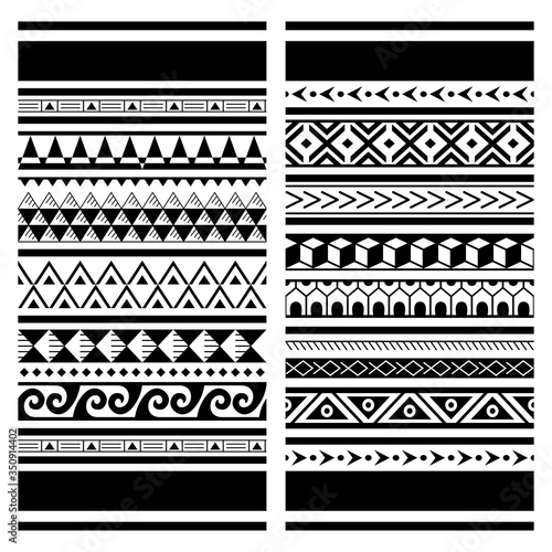 Polynesian Maori tattoo seamless vector pattern, Hawaiian tribal design - two geometric patterns set