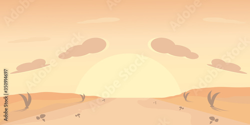 Landscape sunset in mountains design for game background. Vector illustration.