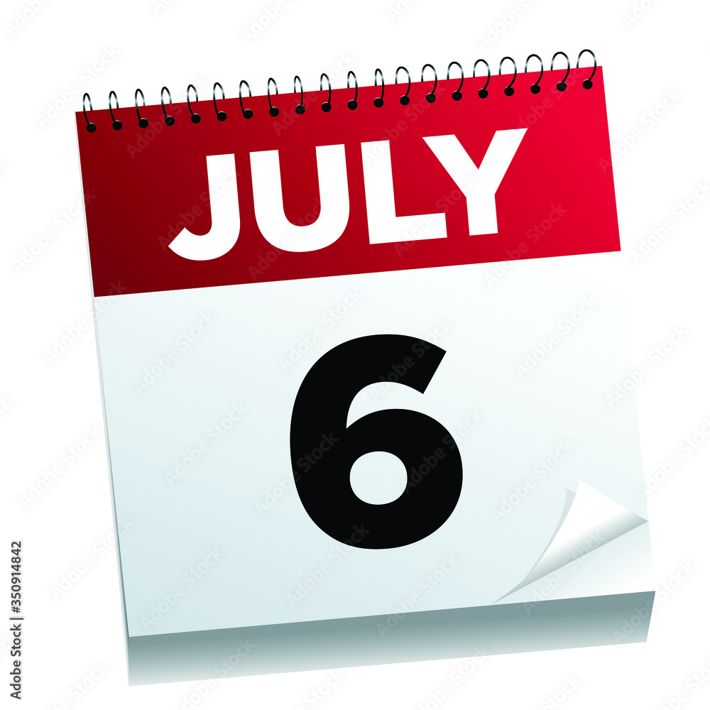 July 6th on a calendar page - illustrated. July 6th on a calendar page - illustrated.