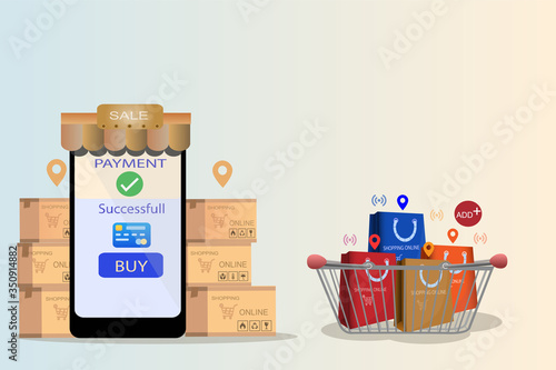 The colorful of vector creative shopping online new normal concept idea