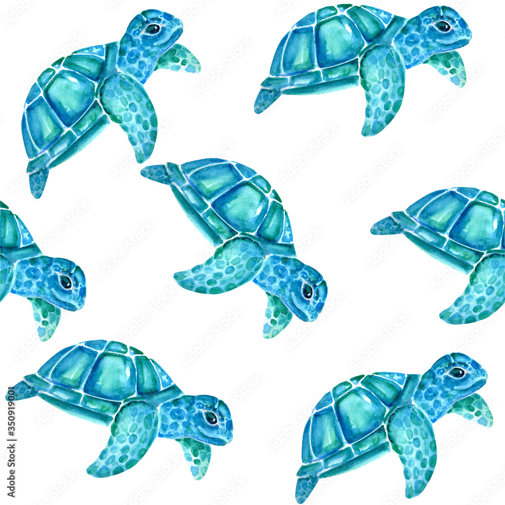 Fototapeta premium Aquarelle painting of turtle sketch art pattern illustration