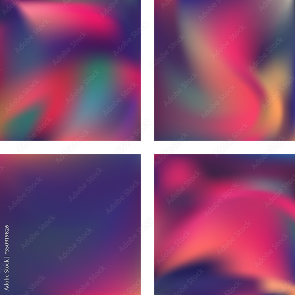 Set with abstract blurred backgrounds. Vector illustration. Modern geometrical backdrop. Abstract template. Pink, purple, blue colors.