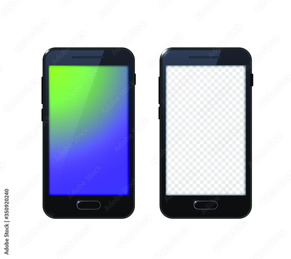 Realistic Black Detailed Smartphone Mockup on White Background . Isolated Vector Elements Realistic Black Detailed Smartphone Mockup on White Background . Isolated Vector Elements