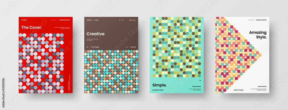 Company identity brochure template collection. Business presentation vector A4 vertical orientation front page mock up set. Corporate report cover abstract geometric illustration design layout bundle. Company identity brochure template collection. Business presentation vector A4 vertical orientation front page mock up set. Corporate report cover abstract geometric illustration design layout bundle.