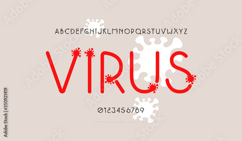 Sans serif font with coronavirus silhouettes