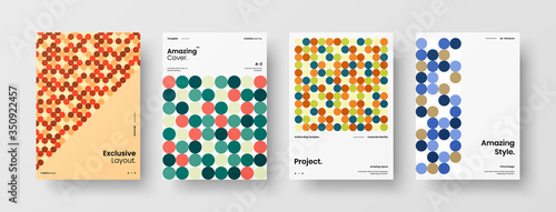 Company identity brochure template collection. Business presentation vector A4 vertical orientation front page mock up set. Corporate report cover abstract geometric illustration design layout bundle.