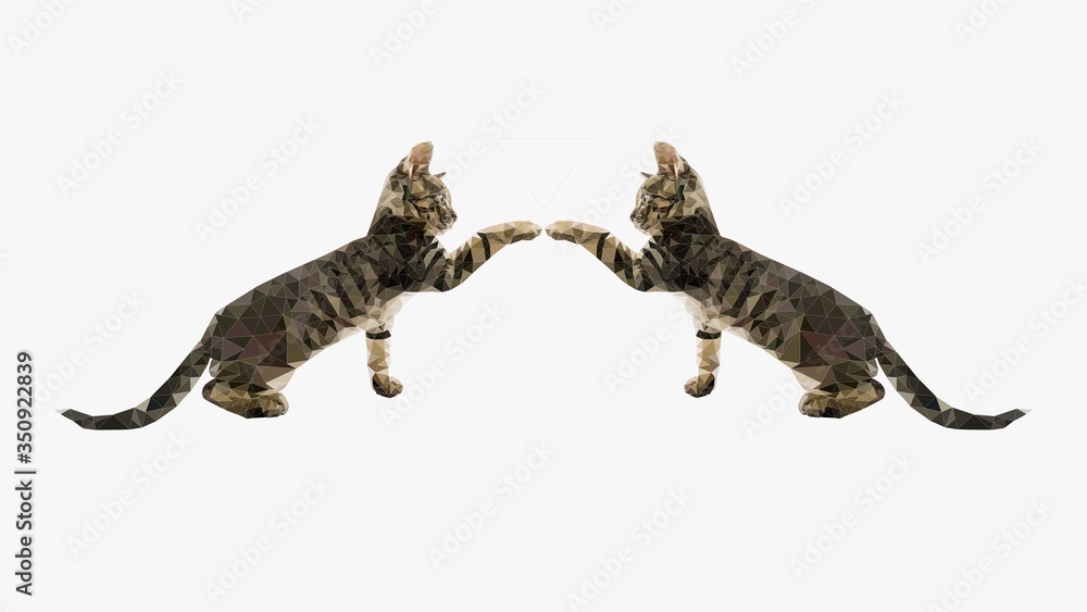 Obraz premium Low poly illustration of a kitten touching its mirrored self.