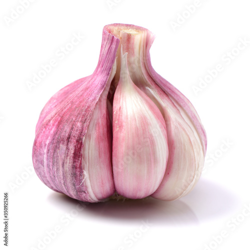 Fresh young garlic isolated on white background photo