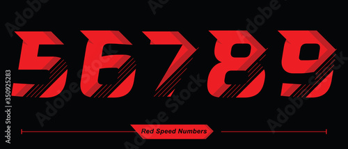 Numbers Abstract Red Speed style in a set 56789