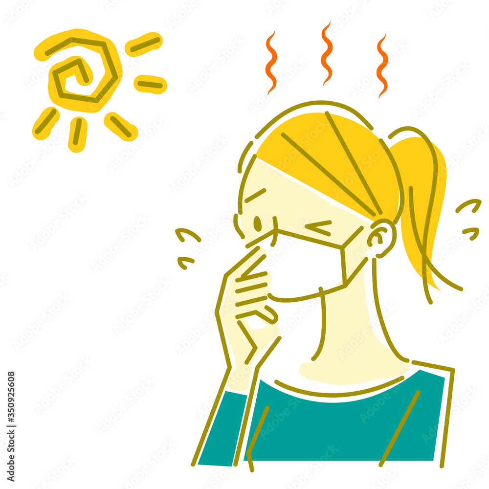natural hand drawn woman, heatstroke risk, face mask natural hand drawn woman, heatstroke risk, face mask