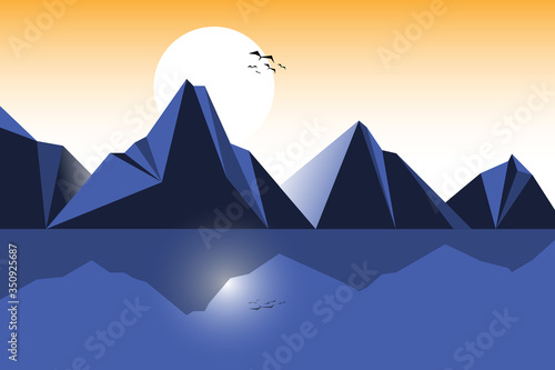 Landscape vector The mountains and the sea  the deep blue tones With reflections from above Used as a banner cover background image