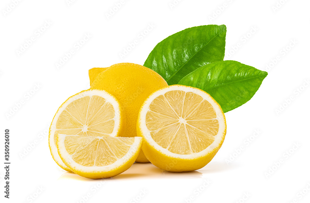 Fresh lemon with leaves isolated on white background with clipping path. Fresh lemon with leaves isolated on white background with clipping path.