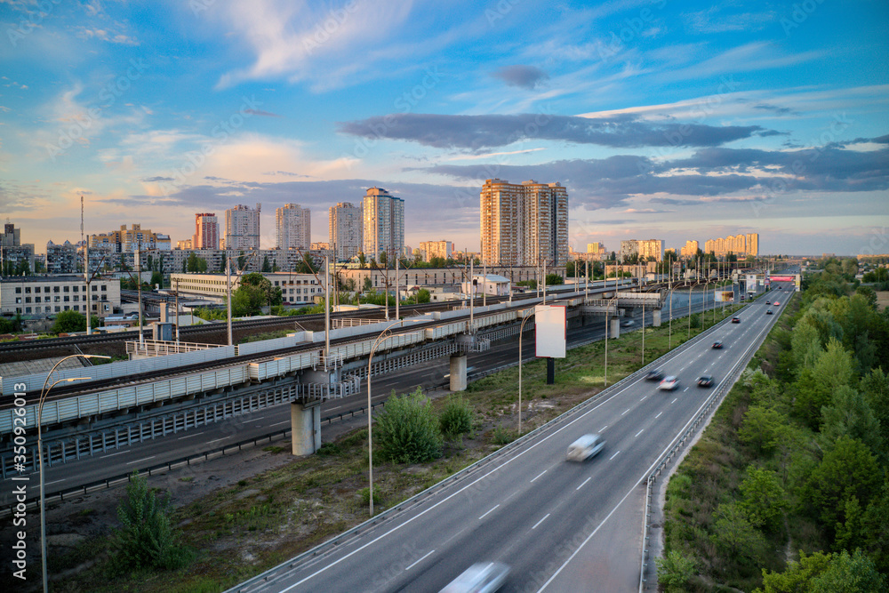 Road in the city at sunset