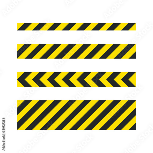Carta da parati a righe - Carta da parati Black and yellow diagonal stripe vector icon collection. Seamless caution and warning sign tape set. Industrial safety and attention symbol line pattern. Isolated on white background.