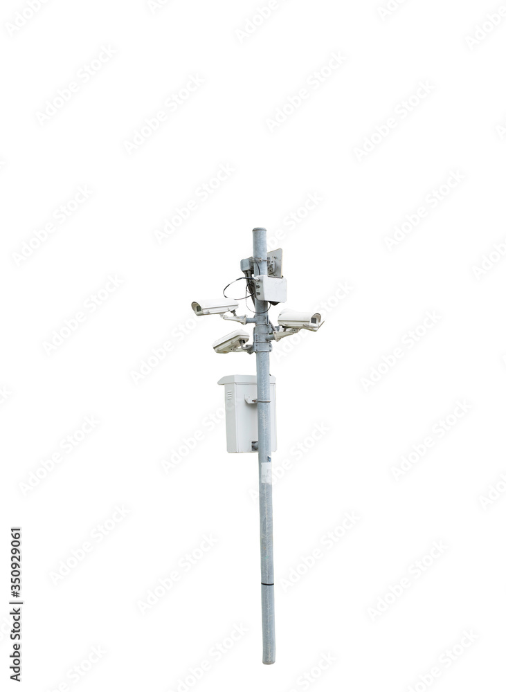 old cctv camera pole isolated in white background old cctv camera pole isolated in white background