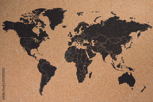 World map or earth on cork background