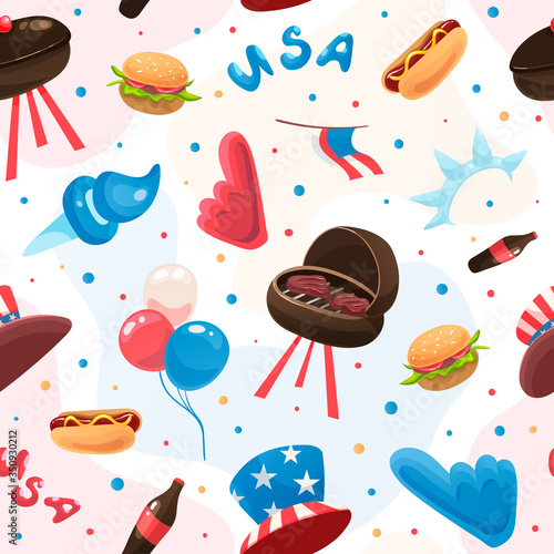 Seamless pattern with 4th of July elements.