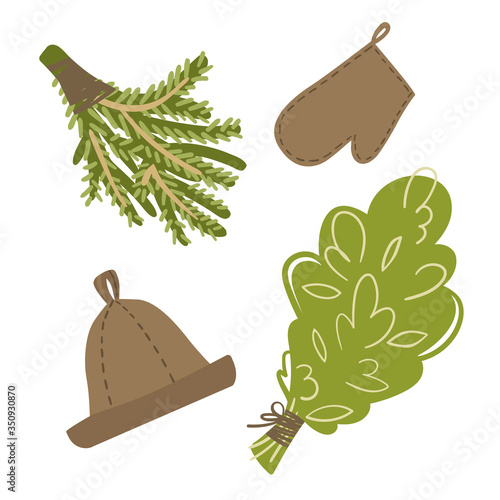 Set of pictures on the theme of Taking steam in the bath. Vector illustration.