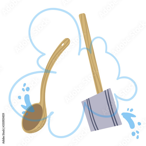 Set of pictures on the theme of Taking steam in the bath. Vector illustration.
