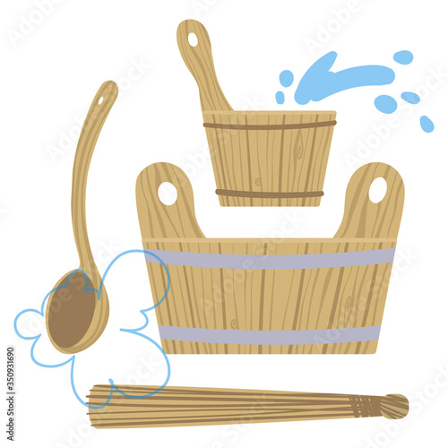 Set of pictures on the theme of Taking steam in the bath. Vector illustration.