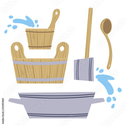 Set of pictures on the theme of Taking steam in the bath. Vector illustration.