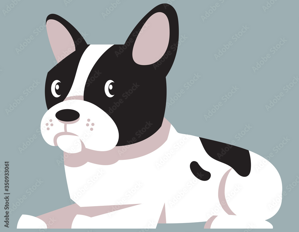 Lying French Bulldog. Cute pet in cartoon style.