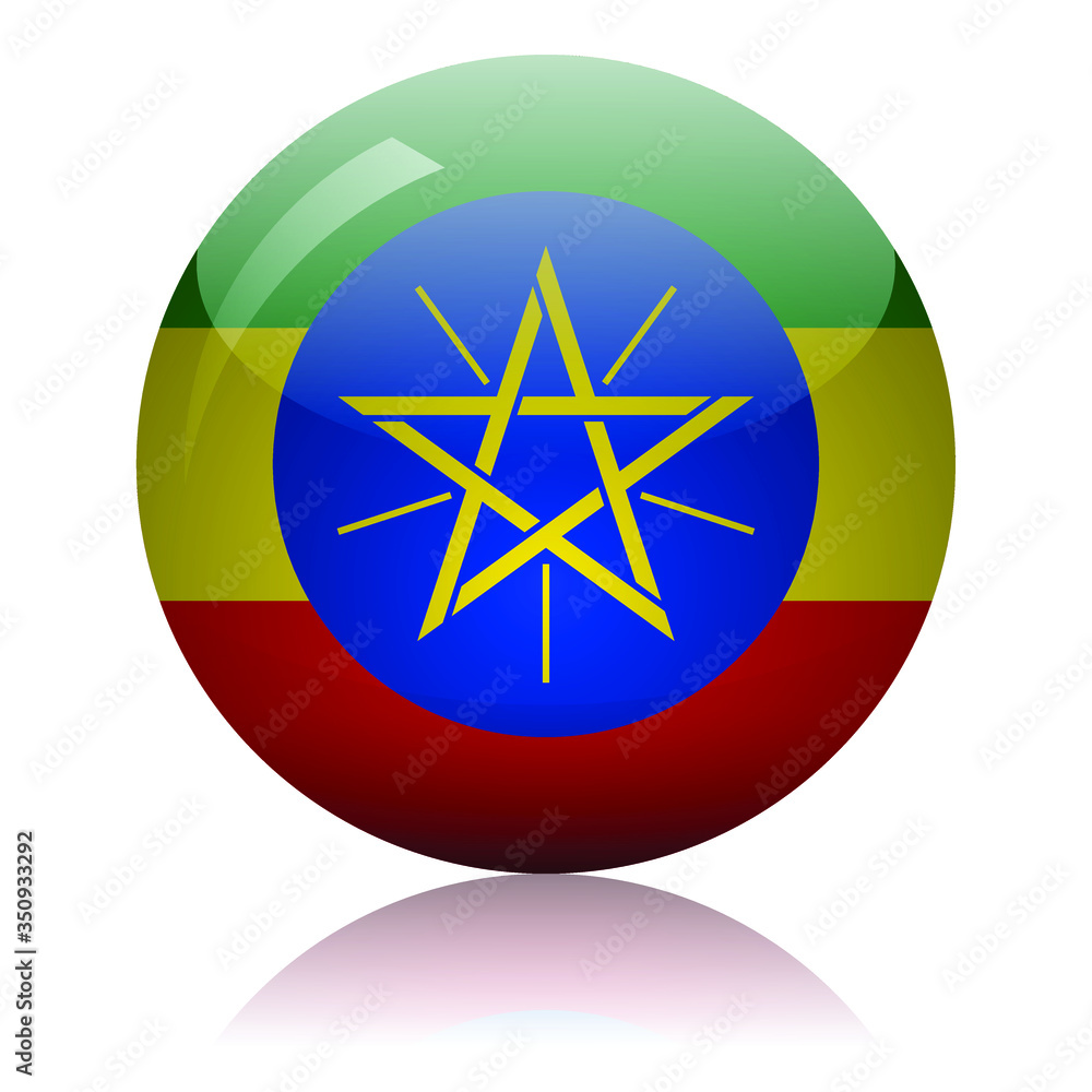 Ethiopian flag glass button vector illustration