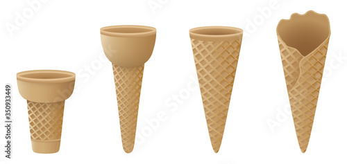 set of isolated empty ice cream cones
