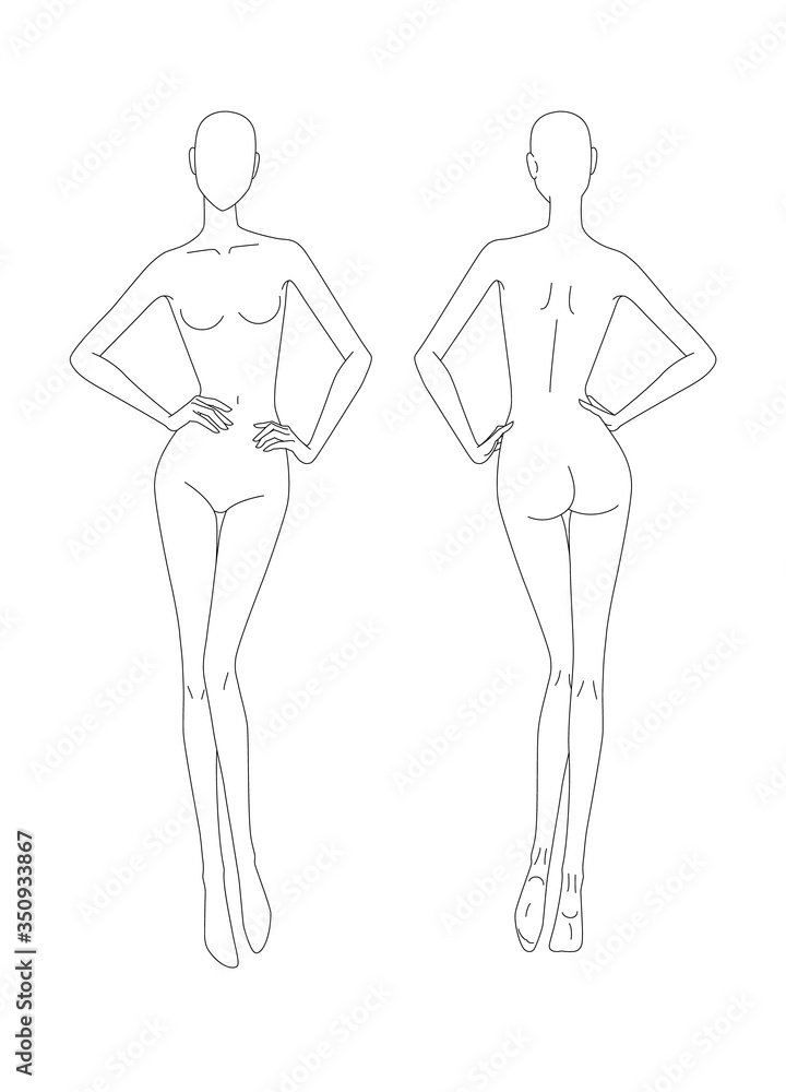 Premium Vector | Fashion template of women in different poses,9 head size  for technical drawing