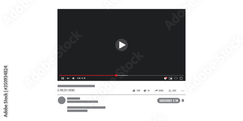 Video player, subscribe button flat icon. Views, thumb up, thumb down Vector illustration