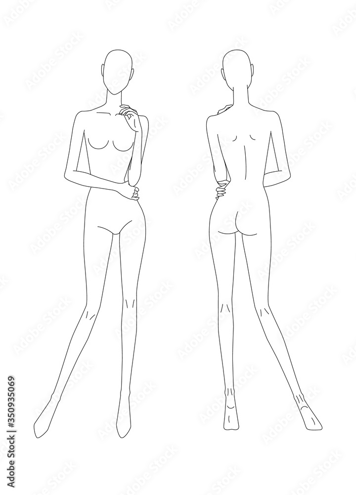 Sketch Female Body Front Back View Stock Vector (Royalty Free) 1281664804 |  Shutterstock