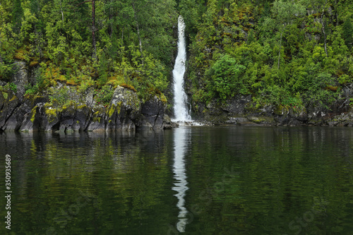 Waterfall on Lake Teletskoye  Altai Republic