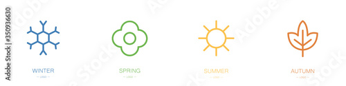 Four seasons icons set. Winter, spring, summer and autumn. Vector illustration
