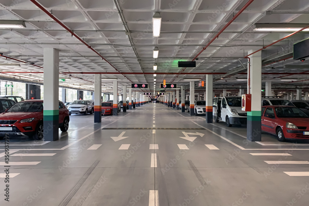 underground car park with parked cars