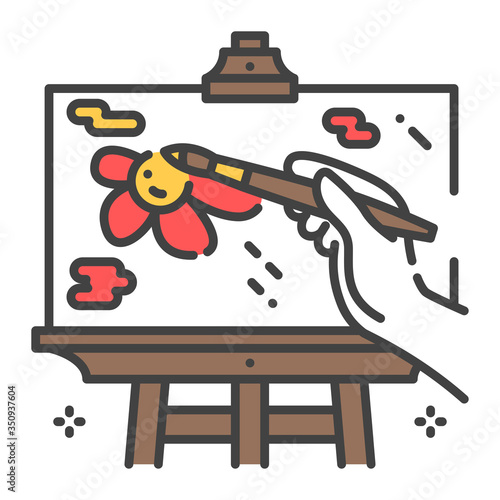 Draw a picture on an easel color line icon. Home leisure. Vector isolated illustration. Editable stroke
