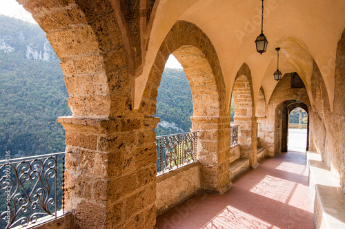Tableau sur toile Monastery of Sacred Cave (Sanctuary of Sacro Speco) of Saint Benedict in Subiaco, province of Rome, Lazio, central Italy