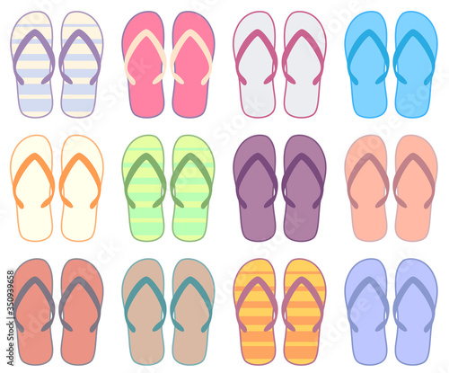 Flip flop icon set.Vector illustration of colorful flip flops collection.