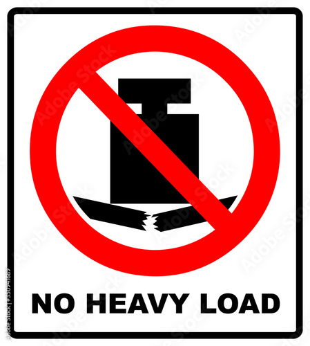 No heavy load, do not place heavy objects on surface, prohibition sign, vector illustration.