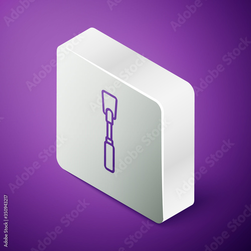 Isometric line Leather whip icon isolated on purple background. Fetish accessory. Sex toy for adult. Silver square button