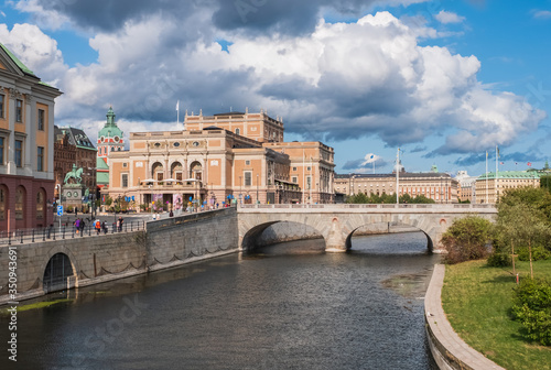 Buildings on Strandvagen embankment, Stockholm, Sweden. August 2018.