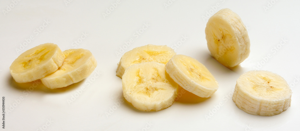 Study of Banana Slices against white background Study of Banana Slices against white background