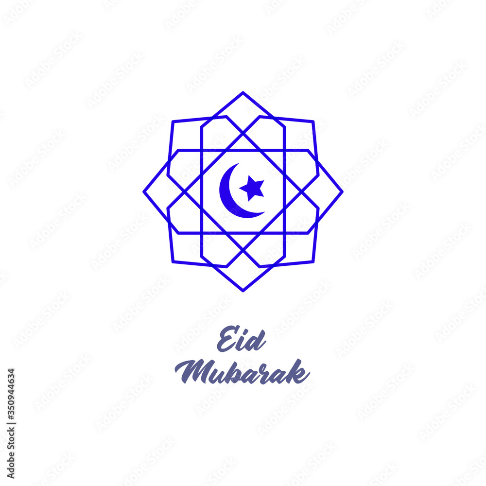 Word Eid Mubarak with white background and crescent moon with stars and pattern abstract design. Word Eid Mubarak with white background and crescent moon with stars and pattern abstract design.