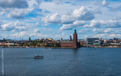 Scenic summer view of the City Hall castle in the Old Town Gamla Stan in Stockholm, Sweden. August 2018