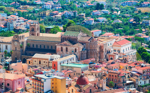 Tableau sur toile Cityscape with Monreale Cathedral Sicily reflex