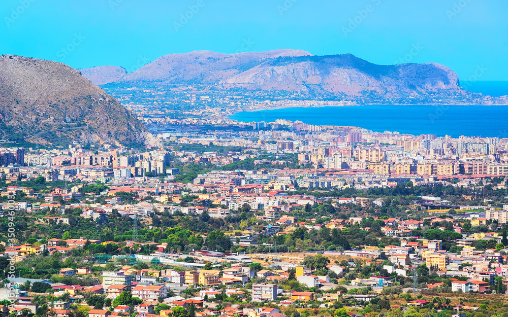 Scenery with cityscape and landscape of Palermo Sicily reflex